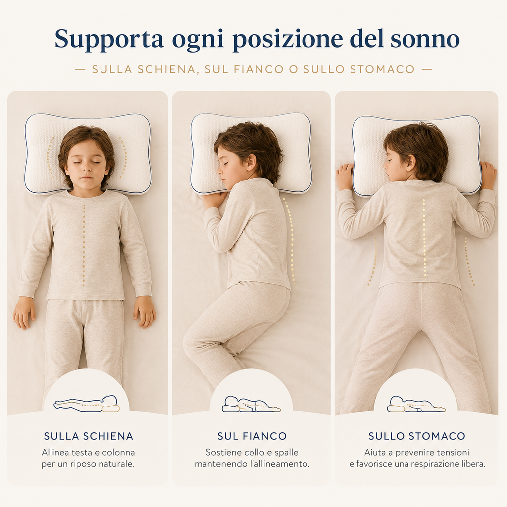Cuscino Ergonomico Bambini – La Postura si Forma di Notte. Proteggila Adesso.